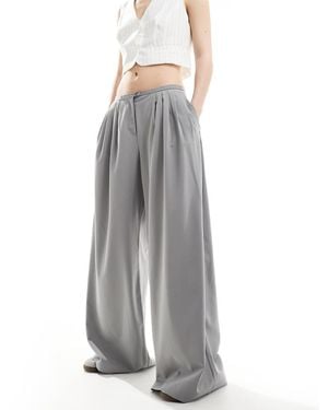 Bershka Minimal Waistband Wide Leg Tailored Trousers Co-Ord - Grey