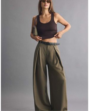 Stradivarius Wide-Leg Darted Trousers With Belt - Grey