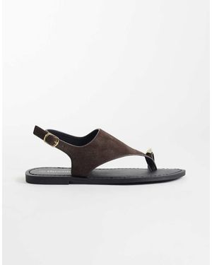Threadbare Faux Suede Flat Sandals With Toe Post - White