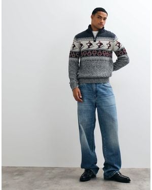 Threadbare Pullover mit halbem reißverschluss und ski-print - Blau
