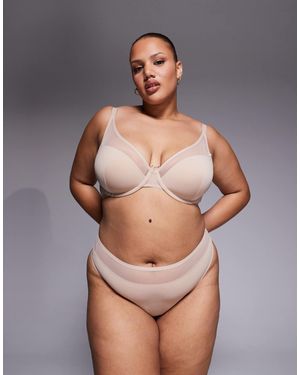 ASOS Asos design curve - ella - string taille haute échancré en microfibre avec détail en tulle - beige - Gris