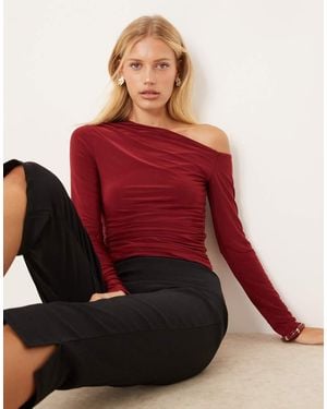 ASOS Slinky One Shoulder Long Sleeve Top - Red