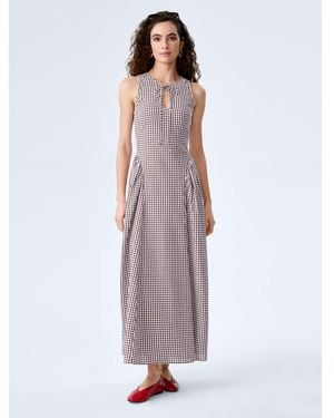 OMNES Dresses Margate Sleeveless Seersucker Gingham Cotton Midi Dress - Purple