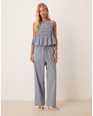 Aware Pantalon d'ensemble décontracté en crêpe à carreaux - Bleu