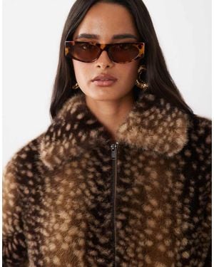The Frolic Exclusive Collared Zip Through Faux Fur Jacket - Brown