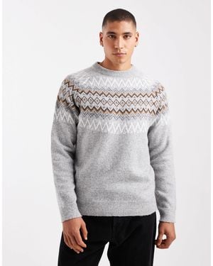 Threadbare Fairisle Print Crew Neck Sweater - Gray