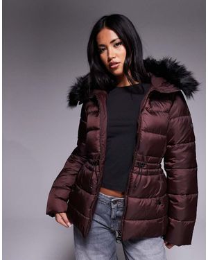Barbour Chaqueta Burdeos Acolchada Con Cinturón Y Ribete De Piel Sintética Cher De -Rojo - Multicolor