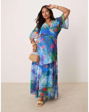 Hope & Ivy Plus – geblümtes maxi-wickelkleid - Blau
