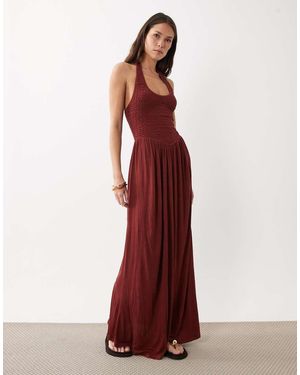 ASOS Vestido Midi Con Cuello Halter De Tejido Rugoso De - Rojo