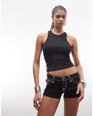 TRUE RELIGION Pantalones Muy Cortos Vaqueros Negros De Talle Bajo Con Acabado Enjuagado Joey De