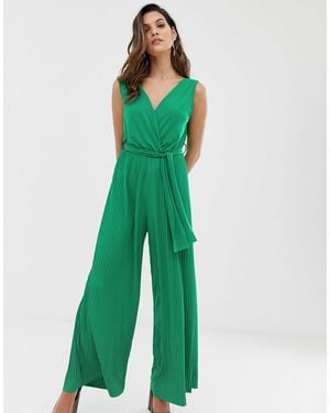Liquorish Plisse Jumpsuit - Green
