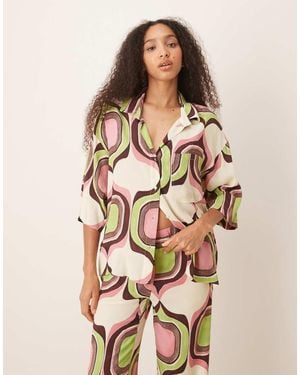 Mango Abstract Retro Geometric Print Boxy Fit Shirt Co-Ord - Natural