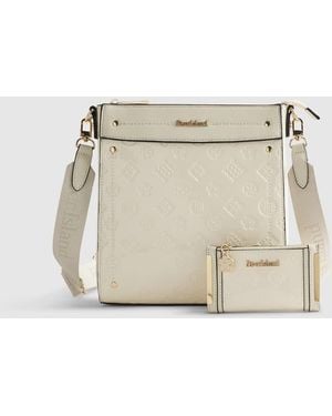 River Island Embossed Monogram Messenger Bag Bundle - Natural