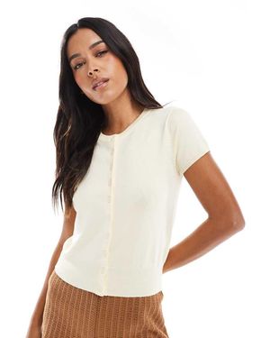 Stradivarius Knitted Short Sleeve Cardigan - White