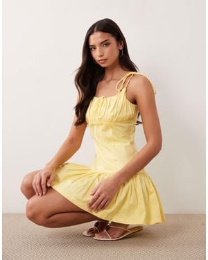 ASOS Cotton Sateen Tie Bust Dropped Waist Mini Sundress - Multicolour