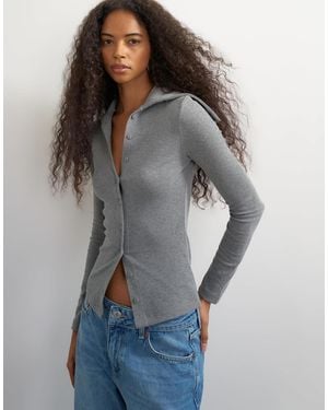 TOPSHOP Oberteil mit hohem kragen, knopfleiste und langen ärmeln - Grau