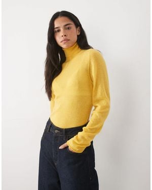 ASOS Premium Alpaca Blend Sheer Fitted Roll Neck - Yellow