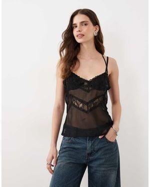 Miss Selfridge Lace Insert Cami - Black