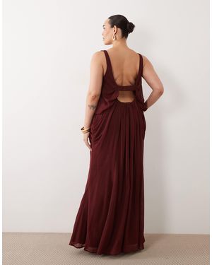 ASOS Asos Design Curve Blouson Drape Maxi Dress With Low Back - Red