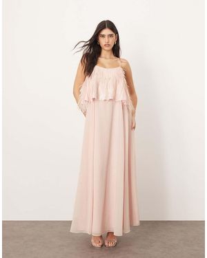 ARRANGE Vestido Largo De Tirantes Y Corte Trapecio Con Diseño De Capas De Lentejuelas Alargadas De - Rosa