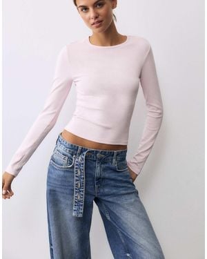 Pull&Bear T-shirt ajusté à manches longues - Bleu