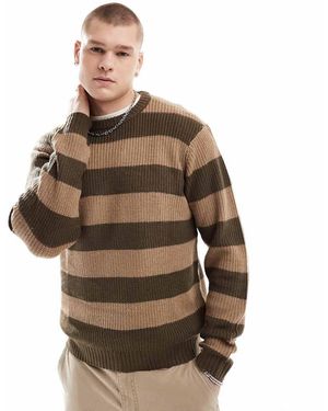 Another Influence Chunky Stripe Round Neck Jumper - Brown