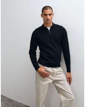 ASOS Essential Knit Lightweight Zip Polo - Blue