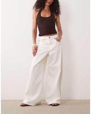 Abercrombie & Fitch Pantalones Vaquero Color Crudo De Talle Alto Y Corte Muy Ancho De Tejido Ligero-Blanco