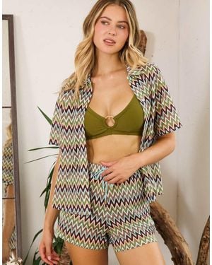 Wolf & Whistle Kalahari Zig Zag Crochet Beach Shirt - Green