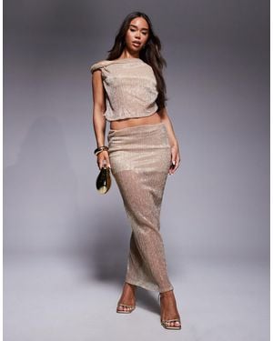 ASOS Co-ord Metallic Plisse Twist Maxi Skirt - Grey