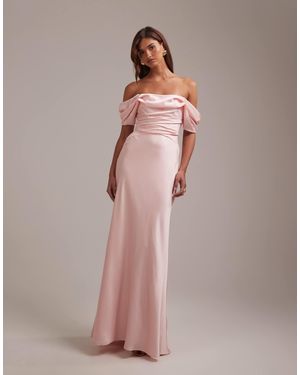 ASOS Bridesmaids Bardot Satin Maxi Dress - Pink
