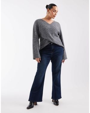 ONLY Reese jean évasé taille mi-haute en denim foncé rinse - Bleu
