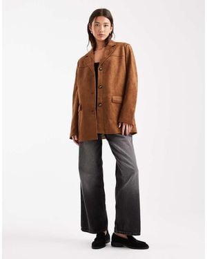 Vero Moda Faux Suede Oversized Blazer - Brown