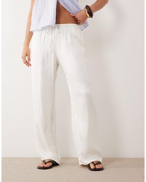 ASOS Satin Wide Leg Pull On Trouser - White