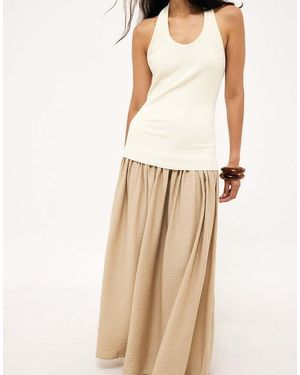 NA-KD Halterneck Jersey Maxi Dress - Natural