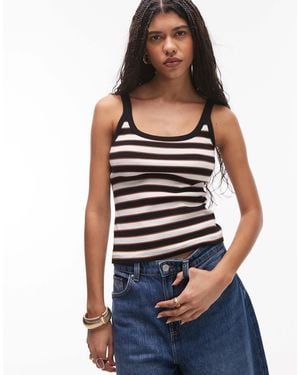 TOPSHOP Stripe Skinny Strap Scoop Rib Vest - Blue