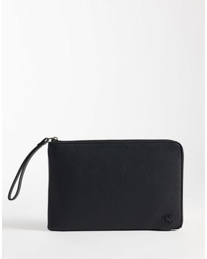 Calvin Klein Faux Suede Pouch Bag With Handle - Black