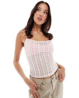 Bershka Sheer Lace Cami Top - White
