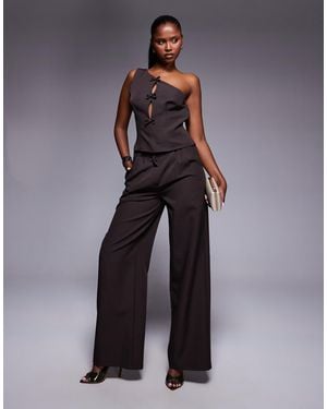 Kaiia Exclusive Pleat Detail Wide Leg Tailored Pants Co-Ord Chocolate - Blue