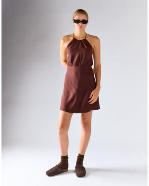 Glamorous Gathered Halter Mini Dress - Brown