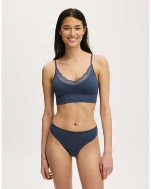 Cotton On Seamless Longline Lace Trim Bralette - Blue