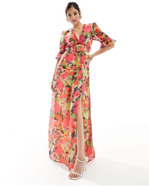 Hope & Ivy – tief ausgeschnittenes, geblümtes midaxi-kleid - Weiß