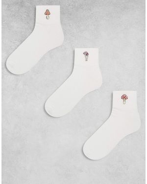 ASOS 3 Pack Short Socks With Mushroom Embroidery - White