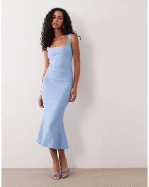 Vesper Bengaline ärmelloses midikleid mit eckigem ausschnitt und fischschwanzsaum - Blau
