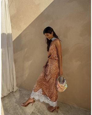 Never Fully Dressed Satin Lace Trim Hem Maxi Skirt Co-Ord - Brown