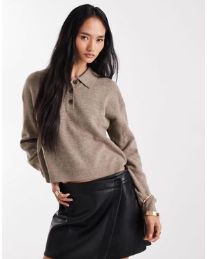 Vero Moda Polo Neck Button Front Sweater - Metallic