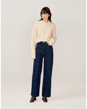 OMNES Jeans Orielle High-Rise Patch Pockets Flared Leg Jean - Blue