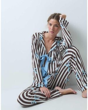 Loungeable Revere Tie Front Shirt And Trouser Pyjama Set - White