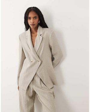 Aware Americana Beis Asimétrica Con Un Botón De Tejido Efecto Lino (Parte De Un Conjunto)-Blanco - Neutro