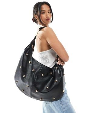 New Look Studded Slouch Shoulder Bag - Black